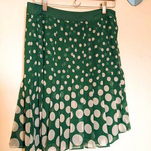 Boden Green & White polka dot Pleated Skirt Sz 8R